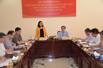 Bí thư Trung ương Đảng, Trưởng Ban Dân vận Trung ương Bùi Thị Minh Hoài và Bí thư Đảng đoàn, Chủ tịch LHHVN Phan Xuân Dũng đồng chủ trì buổi làm việc
