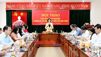 Ủy viên Ban Thường vụ Tỉnh ủy, Phó Bí thư Ban Cán sự Đảng, Phó Chủ tịch UBND tỉnh Trần Tuyết Minh phát biểu tại hội thảo