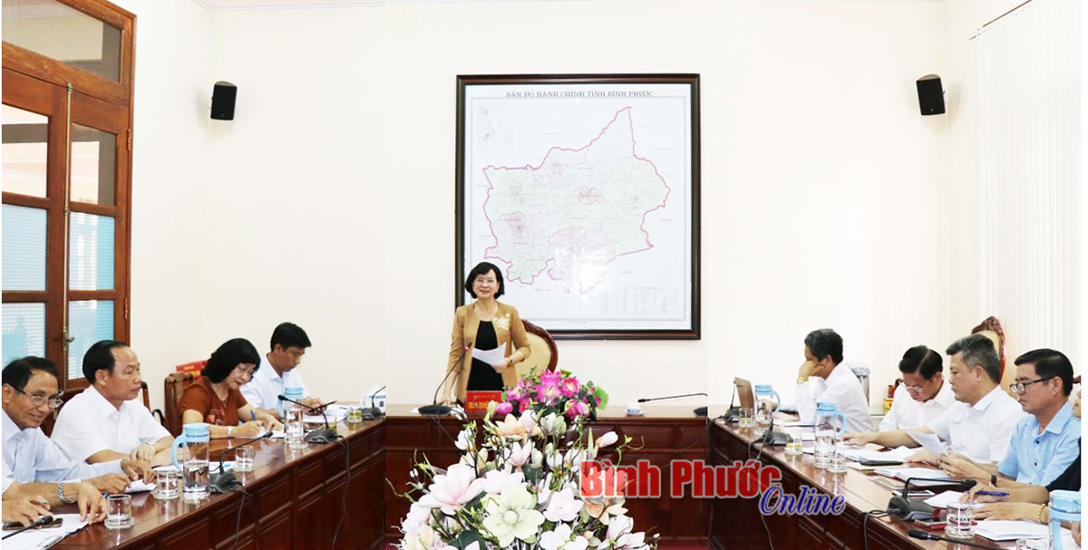 Phó chủ tịch UBND tỉnh, Chủ tịch Quỹ khuyến học - khuyến tài tỉnh Trần Tuyết Minh phát biểu tại cuộc họp